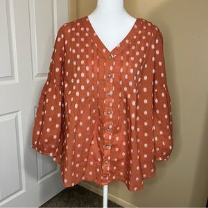 J. Jill Terracotta Rust Orange Floral Embroidered Button-Down Peasant Blouse Med